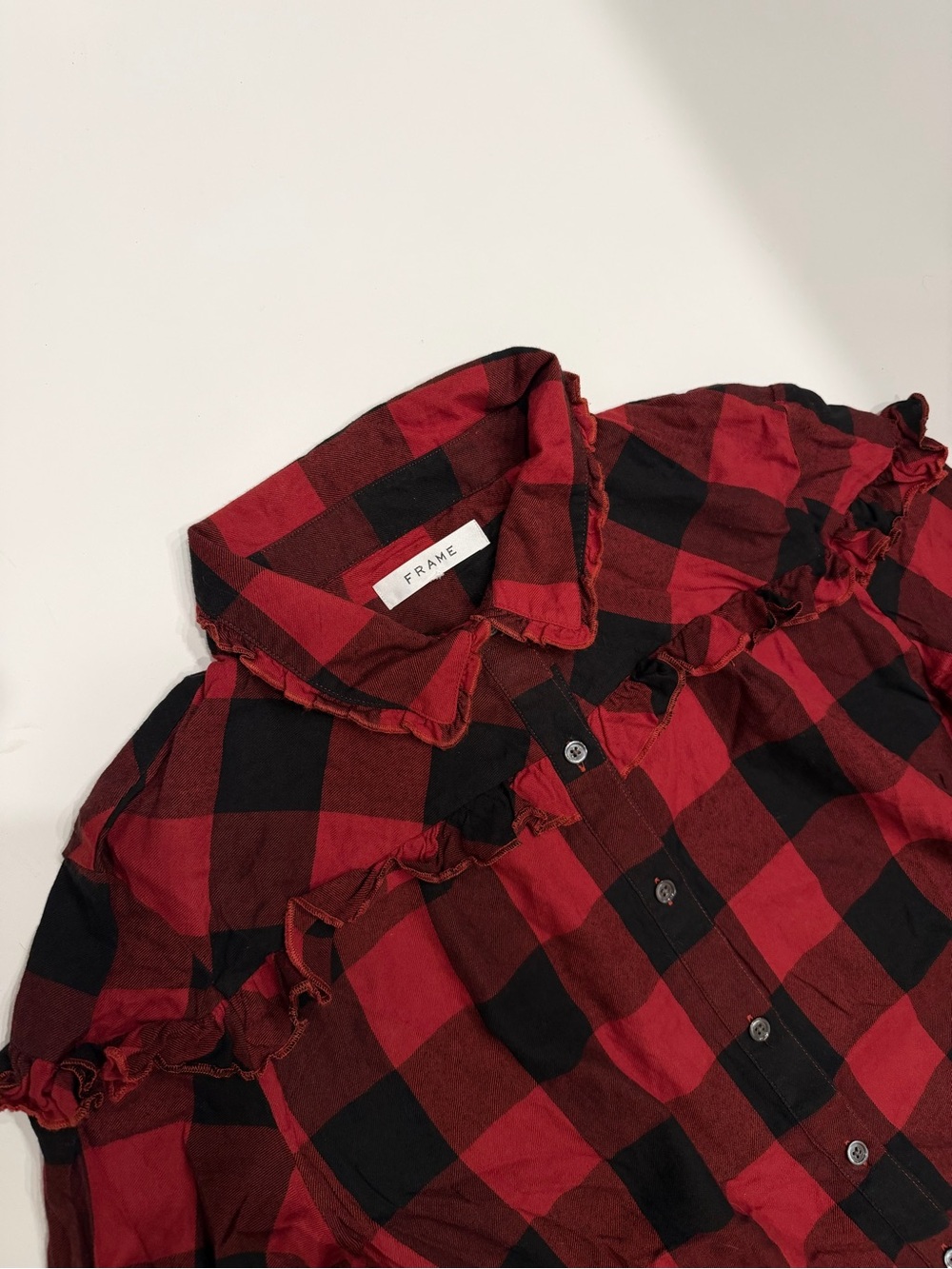 Frame Flannel Ruffle Button down shirt classic plaid